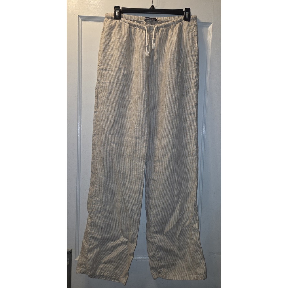 Brandy Melville Anastasia Linen Pants Womens White Beige Pinstripe Wide Leg OS